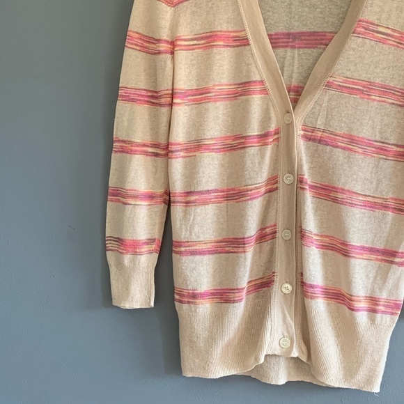 LOFT Space Dye Stripe V Neck Linen Cardigan Small - Picture 2 of 3